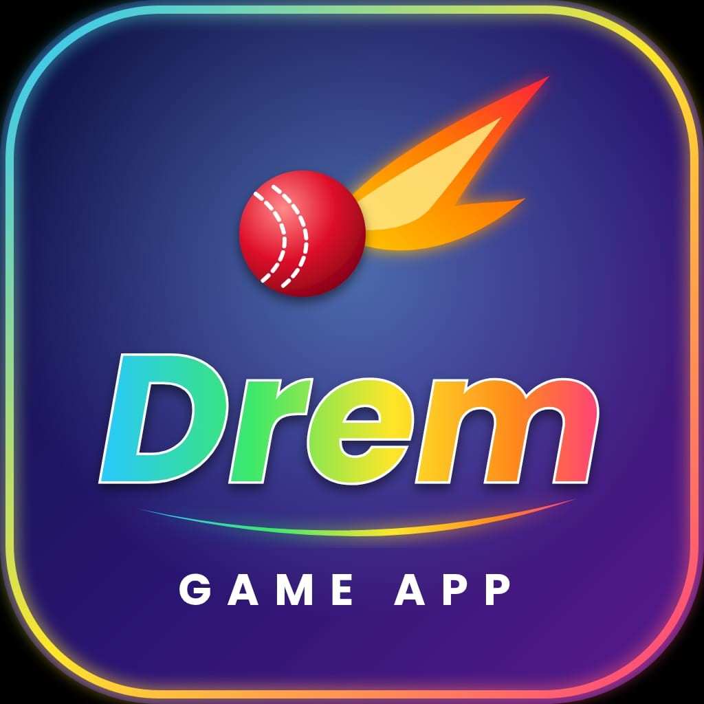 Drem game app official logo 2026 with fireball cricket ball and colourful